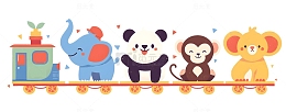 卡通动物小火车插画素材