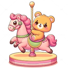 可爱小熊骑木马卡通素材