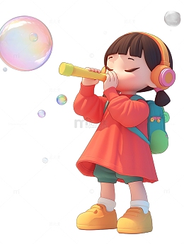 儿童节小孩子在吹泡泡童趣开心女孩子