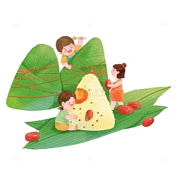 手绘端午节创意趣味卡通人物和粽子插画元素