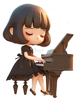 弹钢琴的女孩子Q版