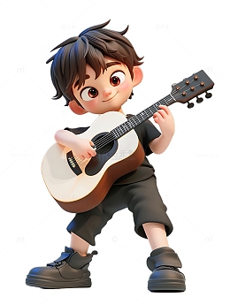 练习弹吉他卡通小孩音乐男孩电吉他开心