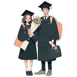 卡通鲜花学士服毕业青年
