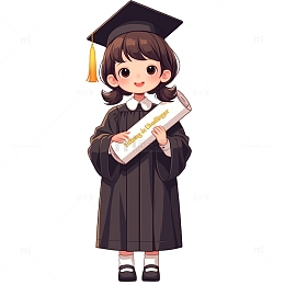 拿着毕业证书的卡通毕业女孩