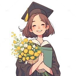 卡通鲜花学士服短发女孩