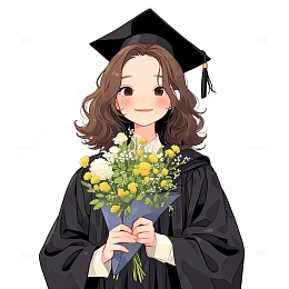 毕业季鲜花学士服卡通女孩