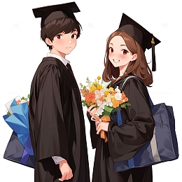 卡通学士服鲜花毕业青年人物
