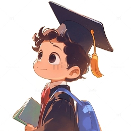一个穿着学士服的毕业男孩