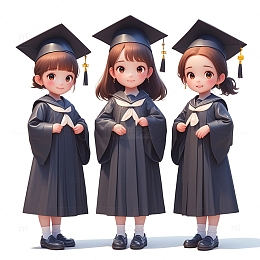毕业季三个穿着学士服的女孩