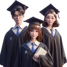三个穿黑色学士服的卡通人物