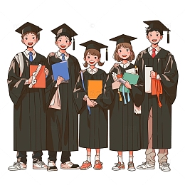 毕业季学士服卡通拍照人物