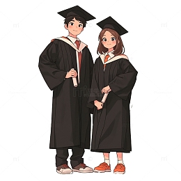 两个穿着学士服拍照的学生人物