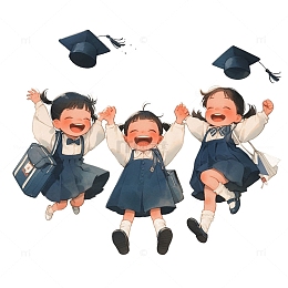 欢呼跳跃卡通可爱女孩