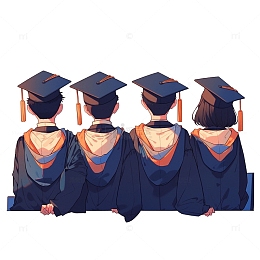 卡通学士服毕业人物背影