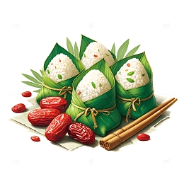 绿色米粽红枣卡通插画素材