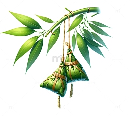 挂在竹枝上的粽子插画素材