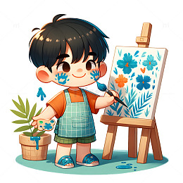 儿童节卡通儿童画画场景素材