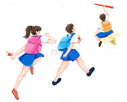 学生奔跑走路坐飞机手绘背景