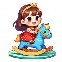 玩摇摇马的卡通女孩素材