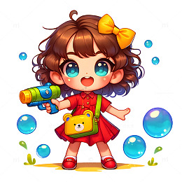 玩泡泡枪的女童卡通人物素材