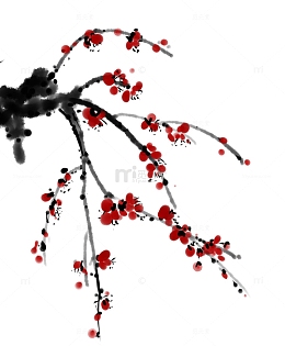 手绘卡通水墨画梅花花朵树枝