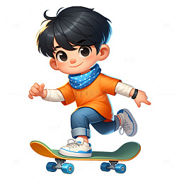 卡通帅气小男孩滑滑板素材