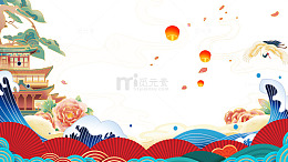 国潮山水中秋节日插画