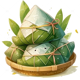 端午节竹篮卡通绿色粽子