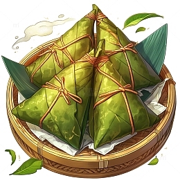 端午节竹篮里的绿色粽子