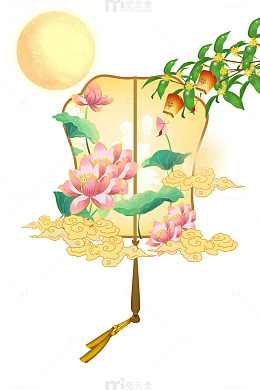 手绘中秋花卉古风扇子