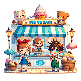 儿童节游乐场冰淇淋售卖屋卡通素材