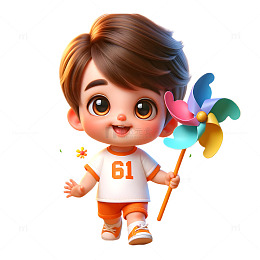 儿童节拿风车的可爱3D男孩素材