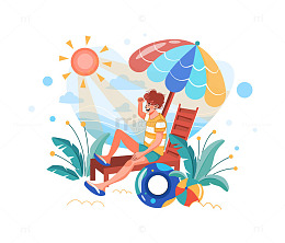 享受夏日海滩的男人