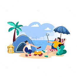 人们在海滩上露营