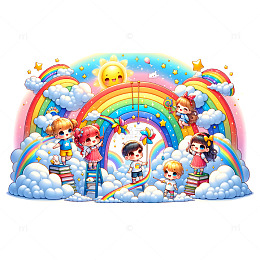 儿童节彩虹云朵创意插画素材