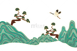 寒露节气山峰山脉松树树木丹顶鹤