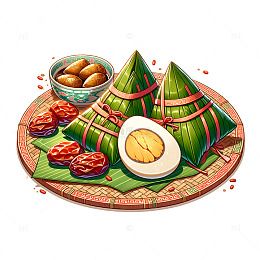 端午粽子咸鸭蛋静物插画素材