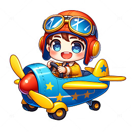 开飞机的可爱小男孩卡通素材