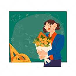 教师节抱着鲜花的教师