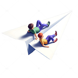 坐在纸飞机上的3D卡通人物素材