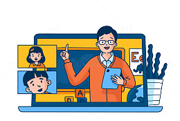 在电脑上学习的学生