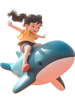 坐在鲸鱼上的小孩子女孩梦想