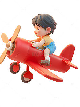 坐在玩具飞机的小孩子男孩开心