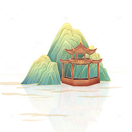 凉亭亭子山国潮端午节古风