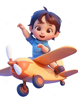 小孩坐在飞机上玩具女孩螺旋桨飞机儿童节