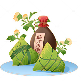 手绘国潮风端午节粽子雄黄酒插画元素