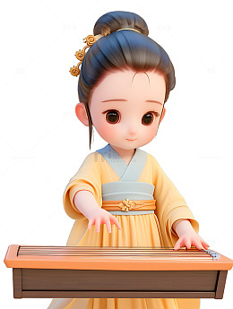 汉服女孩弹古筝