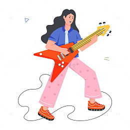 女孩在弹吉他卡通插图