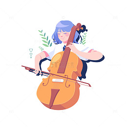 手绘音乐弹吉他的小女孩