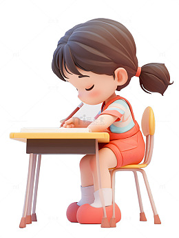 小女孩在写作业学习